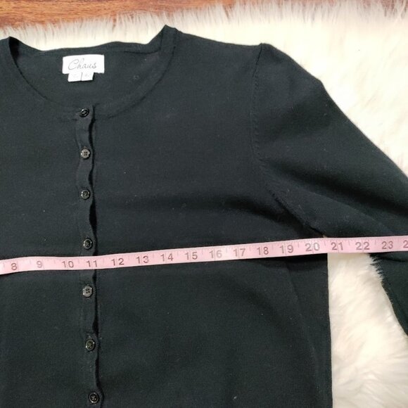 Chaus Black button Down Cardigan Cropped with 3/4 Sleeves L/ XL - Picture 5 of 11